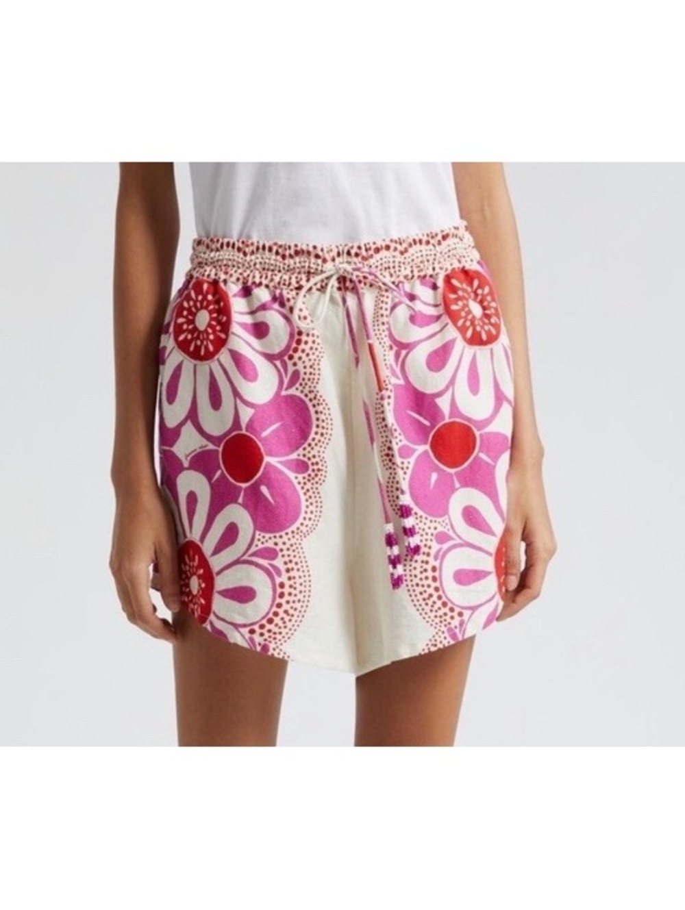 Farm Rio Shorts Maia Pink Women’s Medium Floral Linen Blend Drawstring